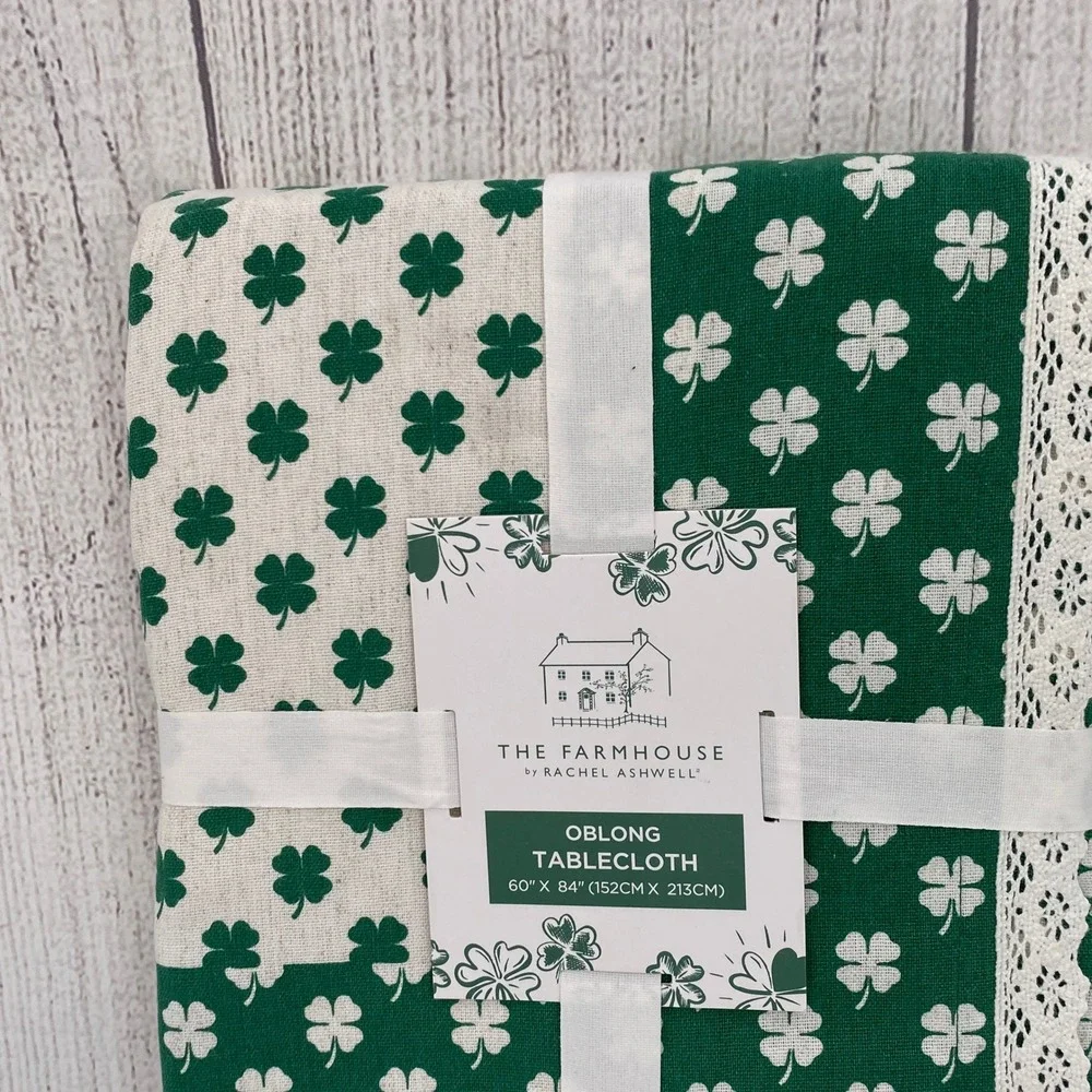 The Farmhouse Rachel Ashwell Tablecloth 60x84 Green Shamrock Lace St Patrick